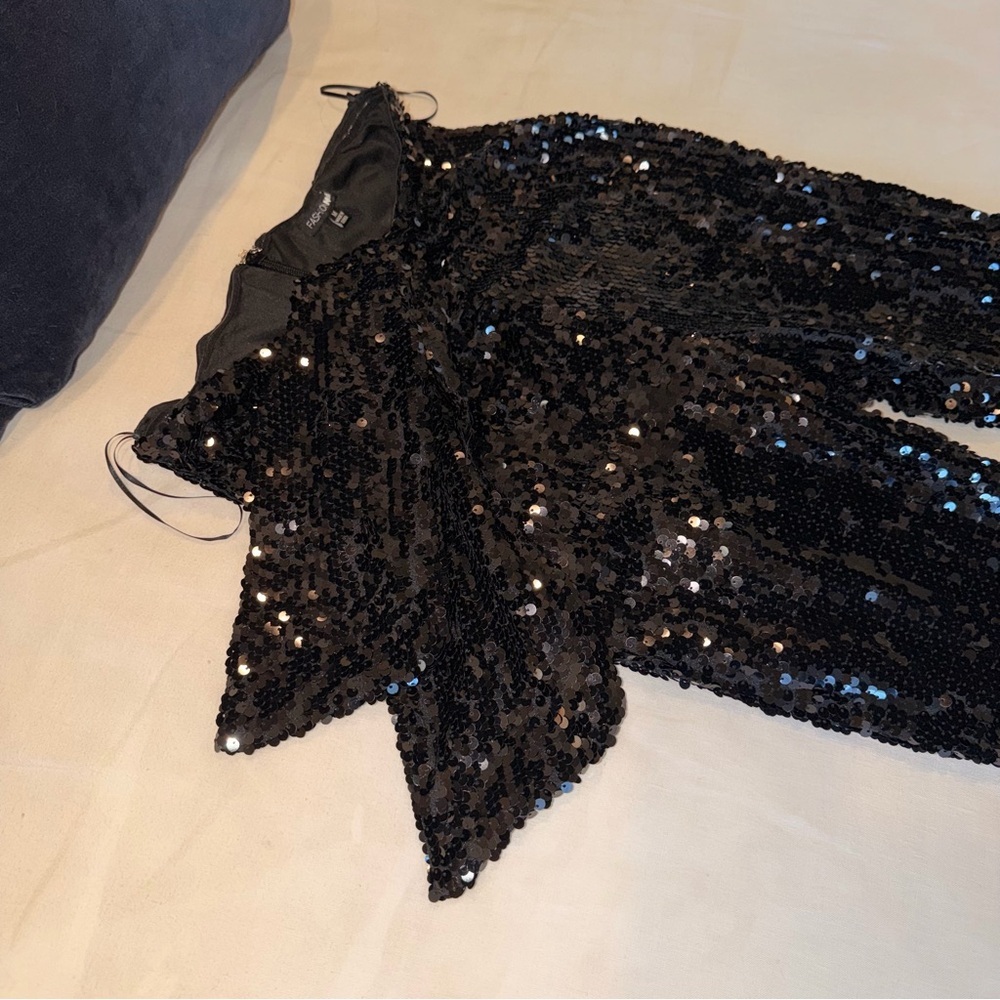 Fashion Nova Black Sequin Pants High Rise Party Club Festival Glam S Night Out - Picture 3 of 12